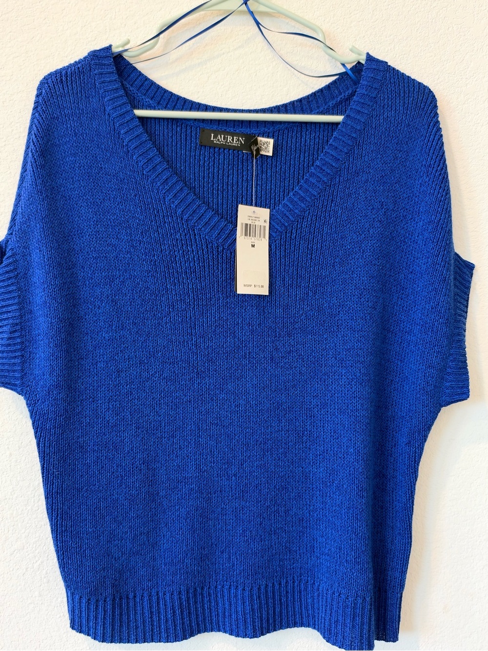 Lauren Ralph Lauren Cobalt Blue V-Neck Short Sleeve Sweater